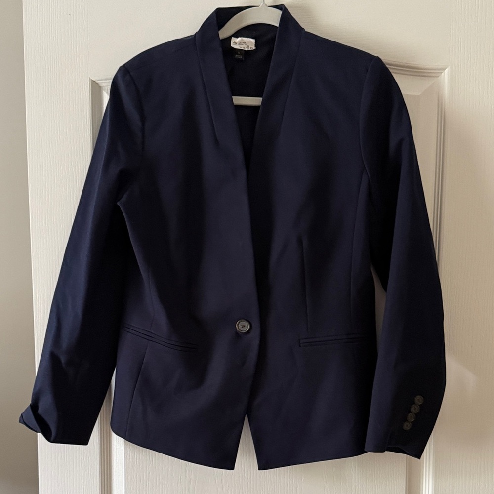 Ann Taylor Women's Navy Single-Button Collarless Blazer